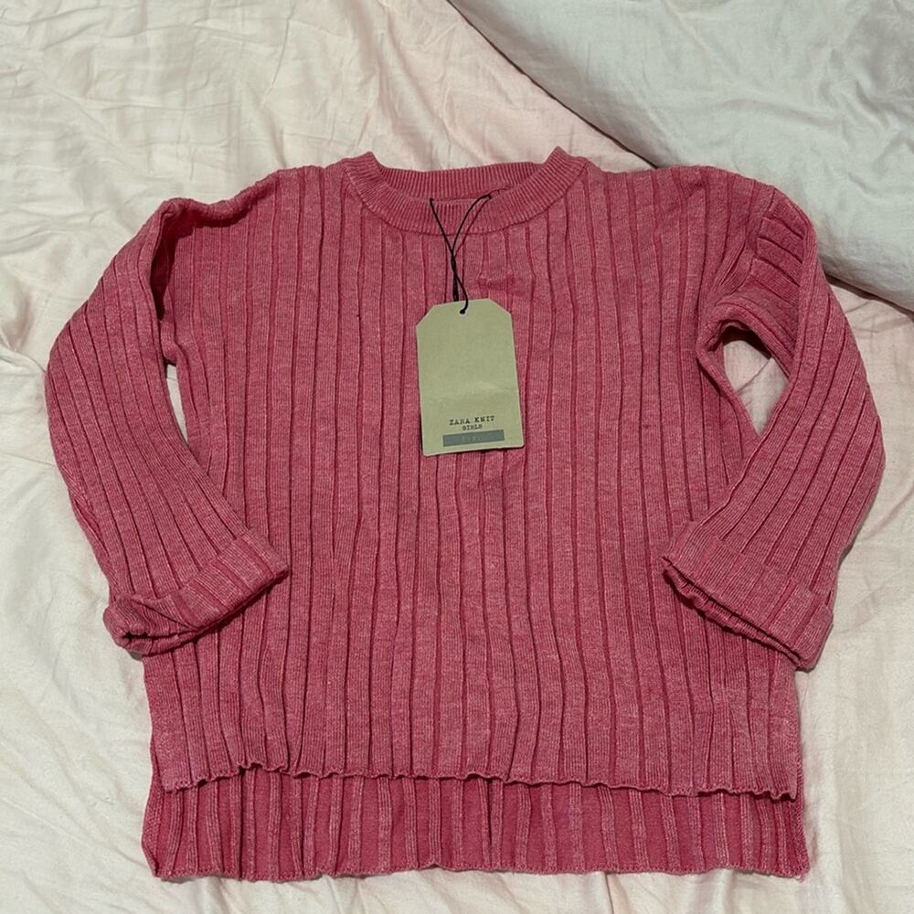 Zara 5 reddish pinkish hi low wide ribbed sweater nwt viscose nylon